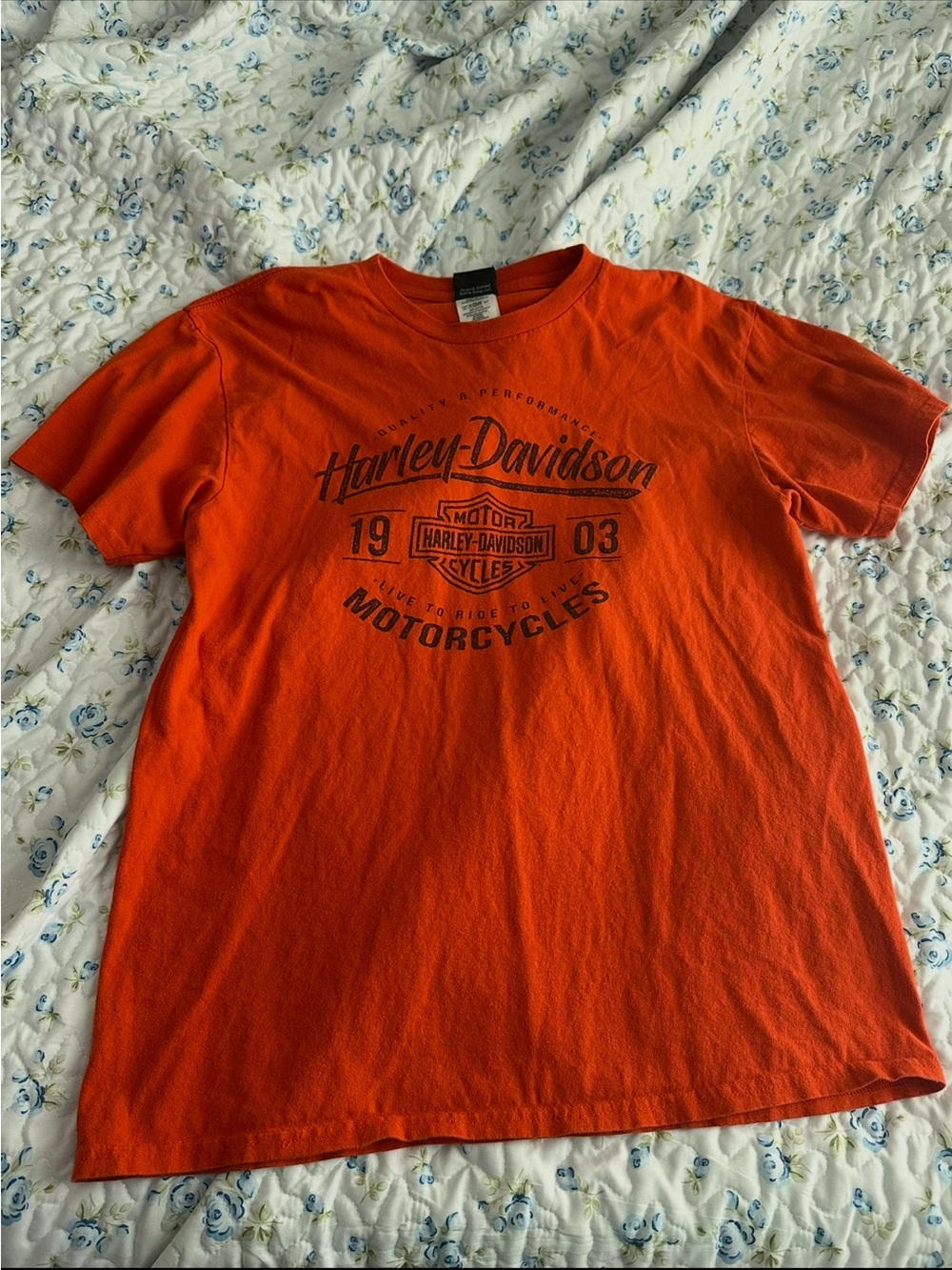 Harley-Davidson Orange Short Sleeve Tee with Black Logo
